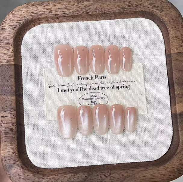 nails afordable SPAR cat's eye glass beads gentle oval hand-worn armor high quality white Joker fake nails wholesale